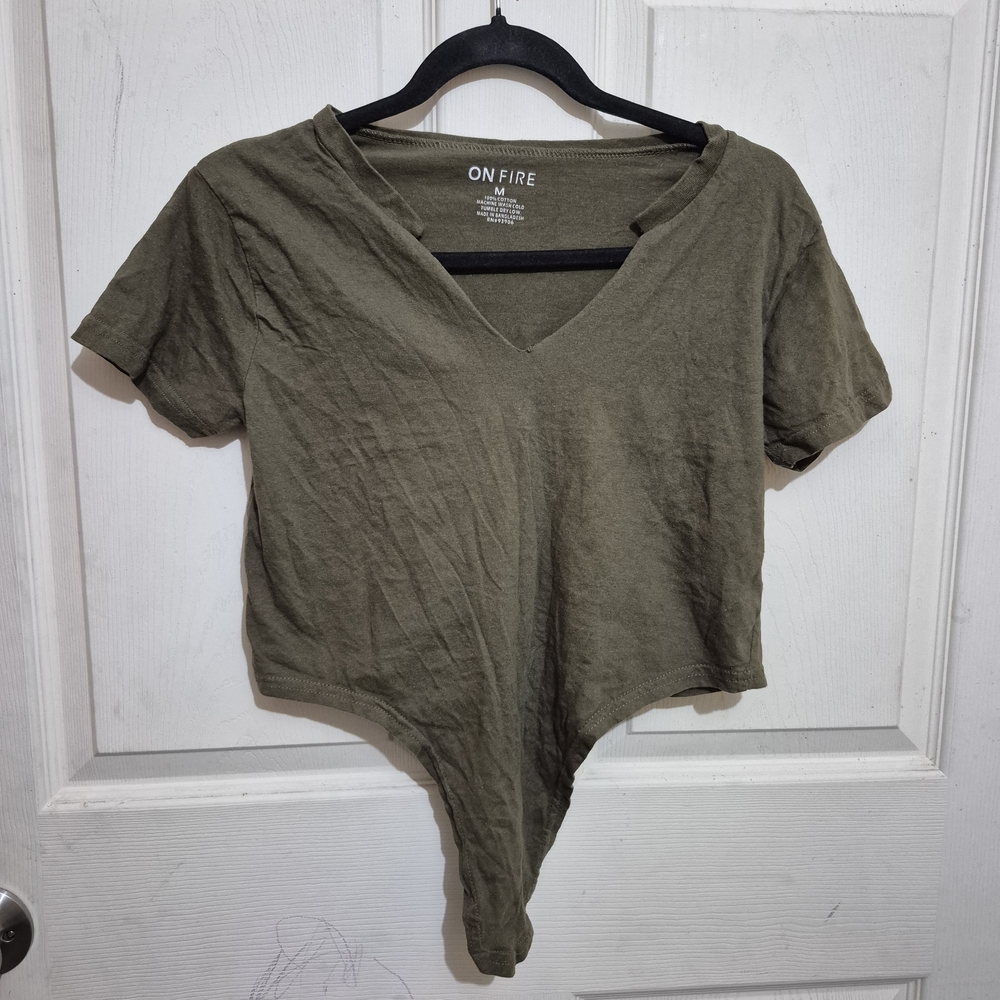 On Fire Khaki V-Neck Bodysuit